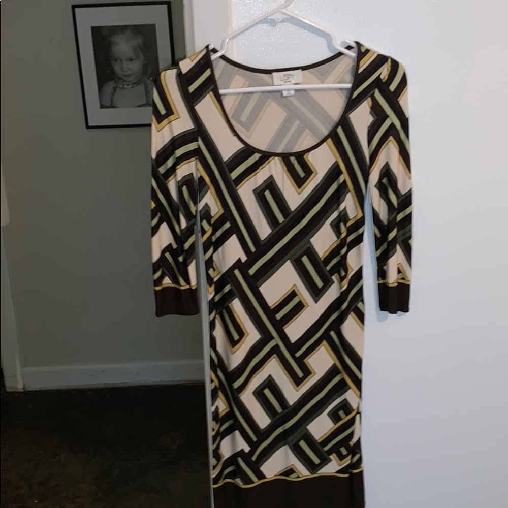 Green/brown/cream multicolored dress